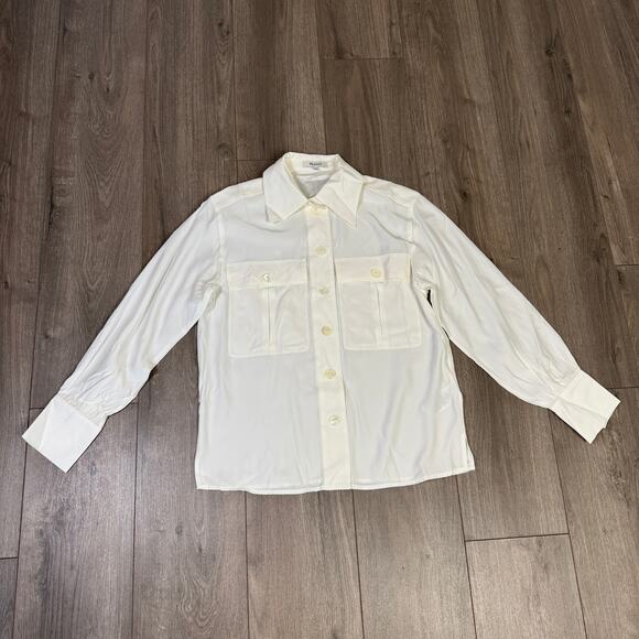 Madewell Silk Utility-Pocket Button-Up Shirt WMNS S Cream Long Sleeve Oversized - Picture 5 of 11